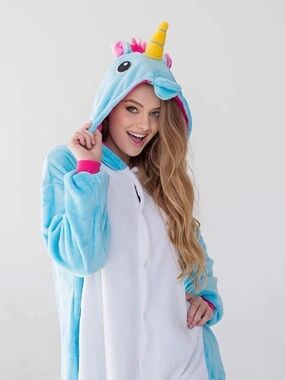 Spooktacular Creations Size XL Unicorn Blue & White Hooded Onesie